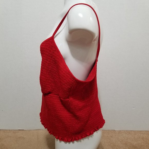 Rue 21 top 4X sleeveless spaghetti strap smocked cropped scalloped lettuce hem - Picture 2 of 8